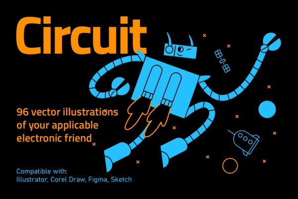 06 96幅有趣卡通拟人化电子元素人物矢量设计插图 Circuit