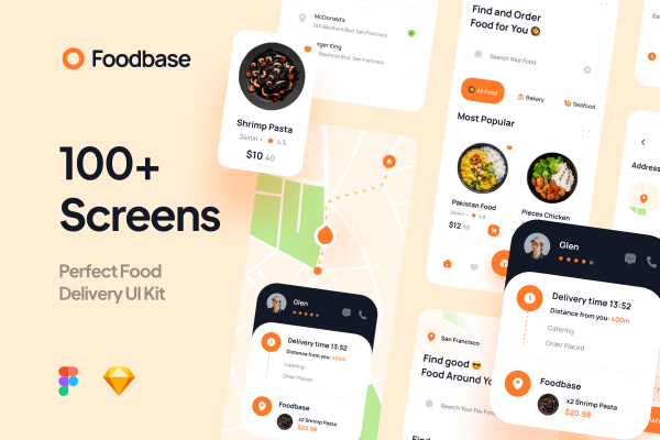 09 高品质食品美食配送外卖应用程序APP界面设计UI套件 Foobase – Food Delivery UI Kit