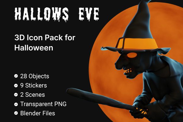 011 创意万圣节主题恐怖3D立体图标贴纸设计素材套装 Hallows Eve – Halloween 3D Icon & Sticker Pack