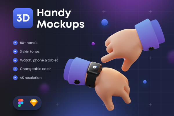 012 创意萌趣卡通3D立体手指手势智能设备插图插画样机设计素材源文件 Handy Mockups