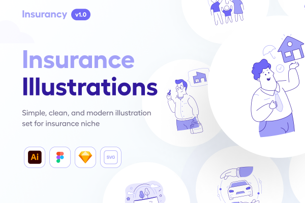 014 保险业现代创意线条插图集Insurancy – Insurance Illustration Set