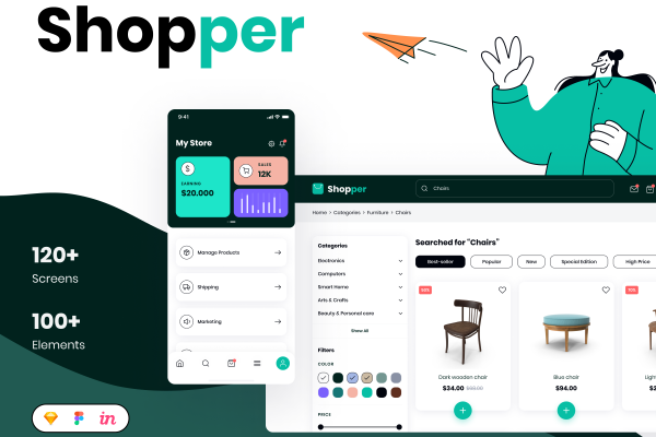 021 电子商务移动应用程序和网站UI设计模版 Shopper – Ecommerce Mobile App & Website