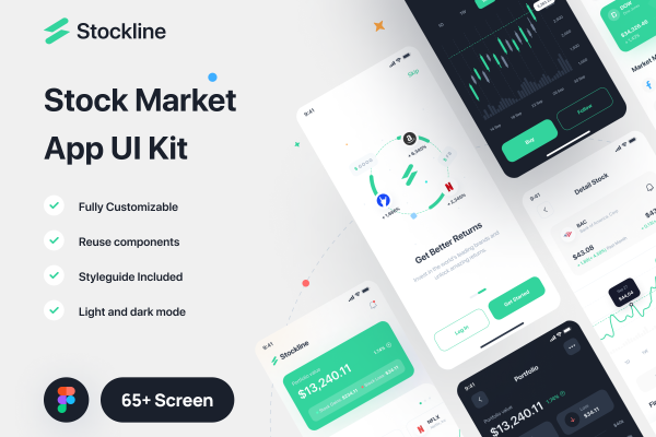 025 股票市场应用程序 UI 套件 Stockline – Stock Market App UI Kit