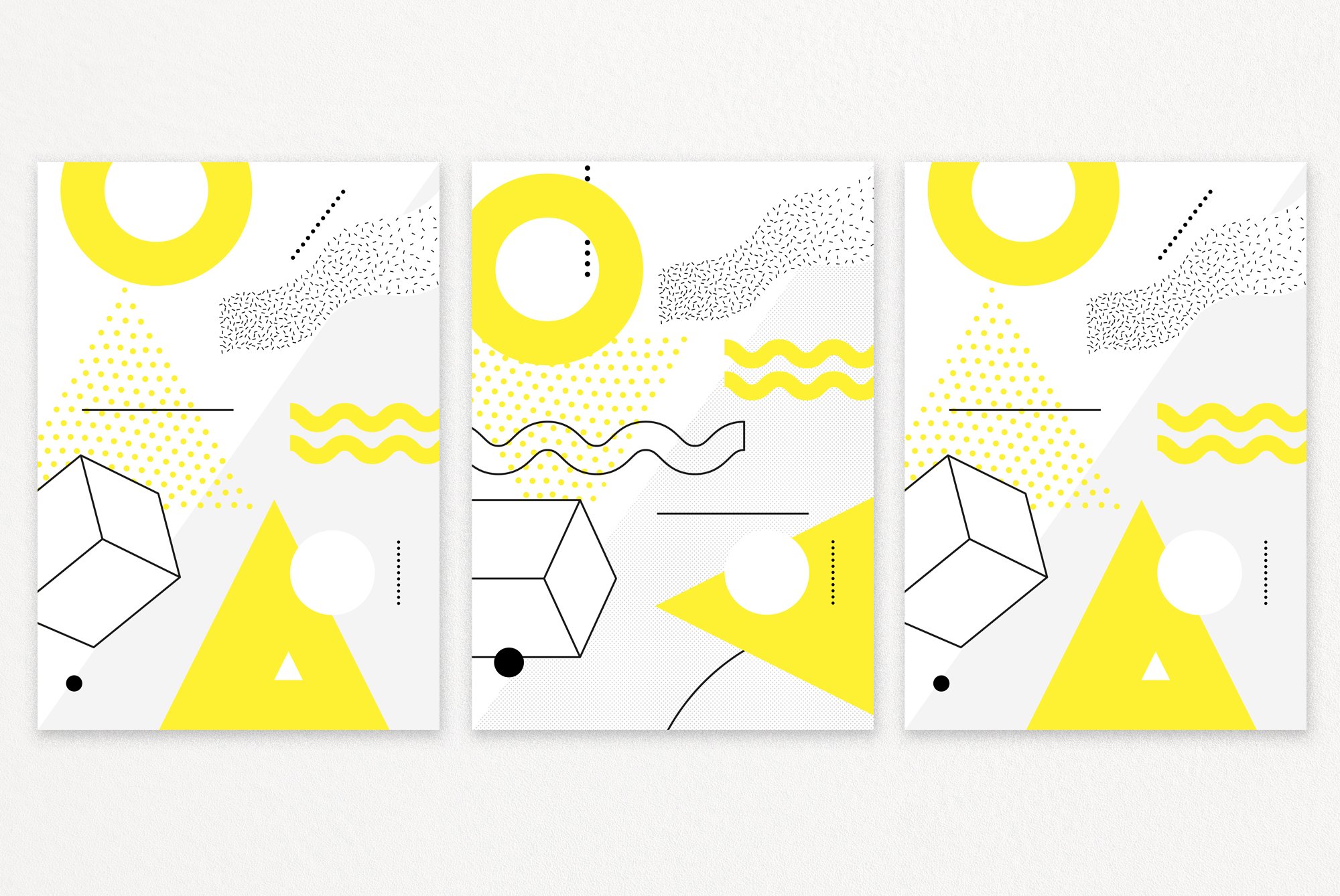 863 极简设计的抽象图形矢量元素和海报模板 60 geometric shapes 30 posters