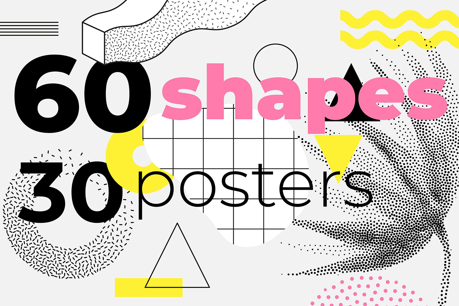 863 极简设计的抽象图形矢量元素和海报模板 60 geometric shapes 30 posters