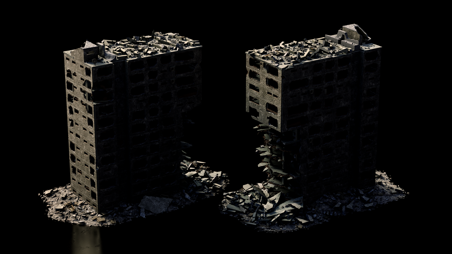 870 末日毁灭战后废墟城市场景3D模型 KitBash3D Aftermath
