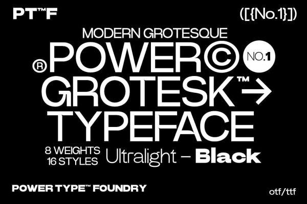 854 16款现代极简格罗特斯克风格无衬线英文排版字体合集Power Grotesk