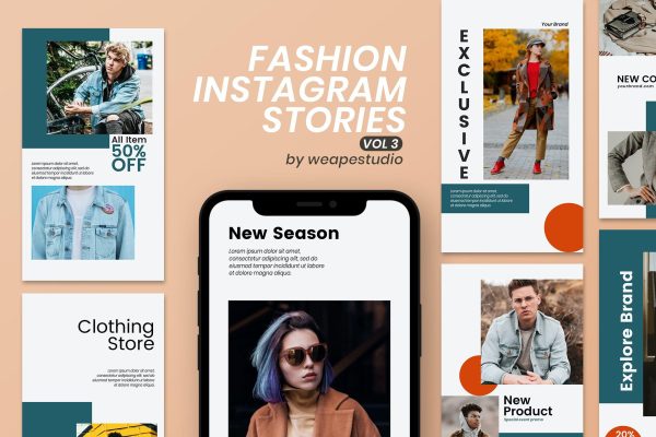 878 时装店社交促销活动广告设计模板v3 Fashion Instagram Stories Vol 3