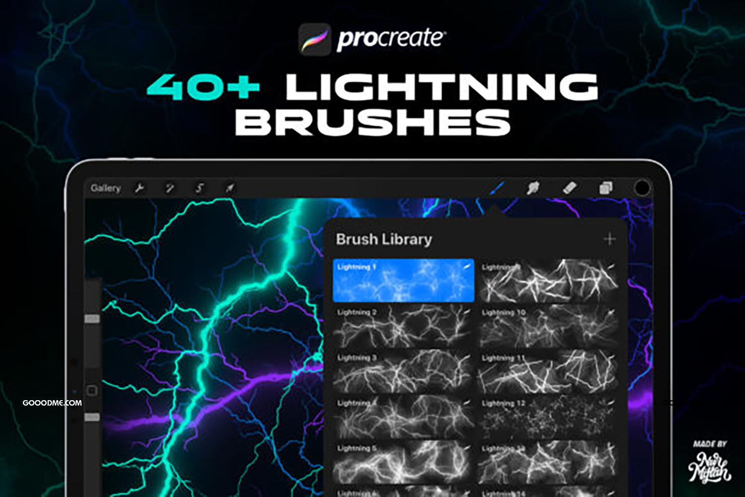 03 20+闪电形状图案Procreate笔刷Procreate Lightning Brushes