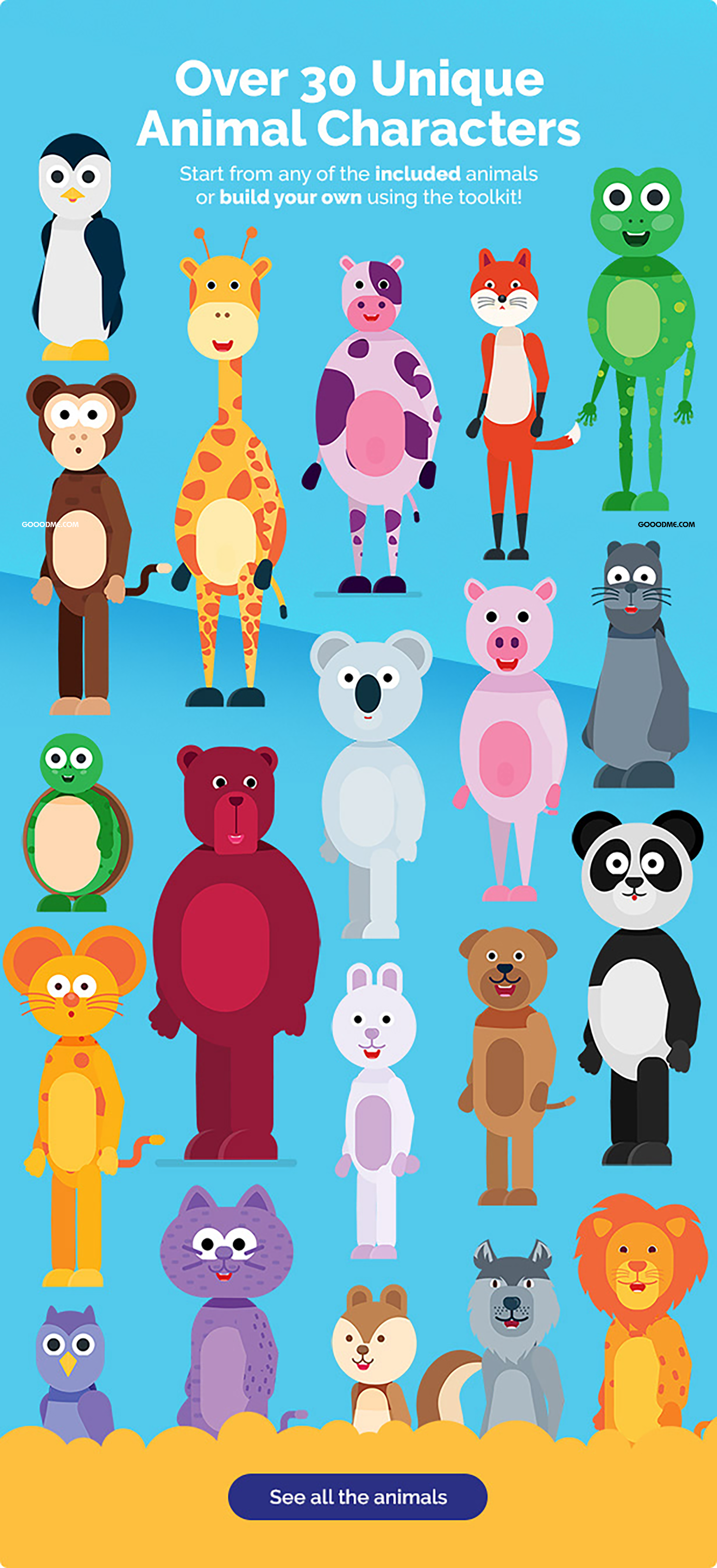 16 动物角色定制设计的AE动画特效工具素材包 Animal Character Animation Explainer Toolkit