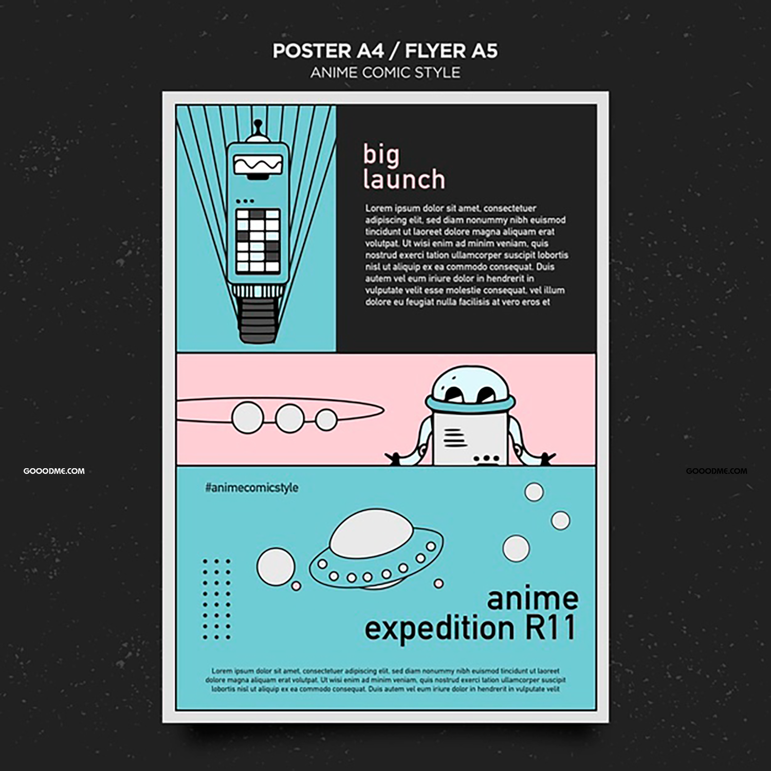 19 可商用复古机器人宇宙海报设计PSD源文件模版