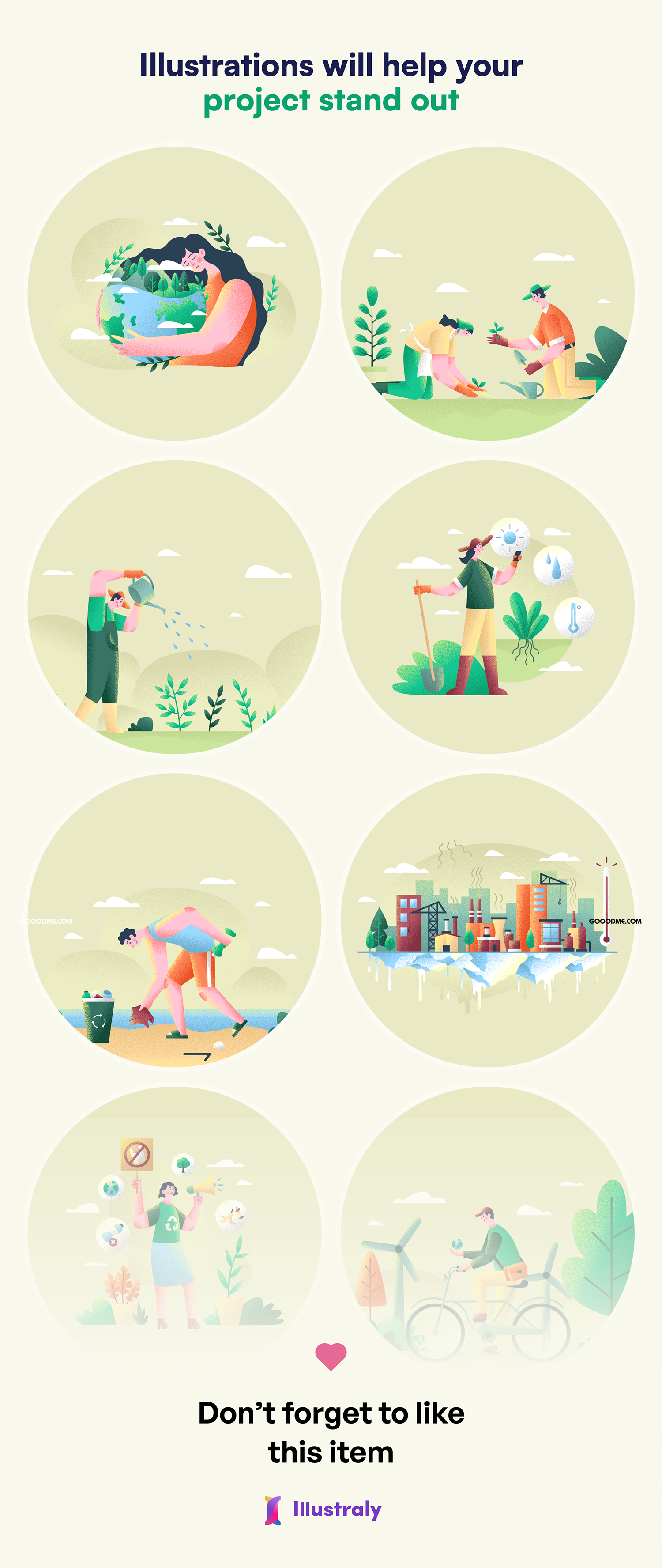 42 现代创意的生态环境环保主题矢量插画素材Ecology – Environment Illustration Set