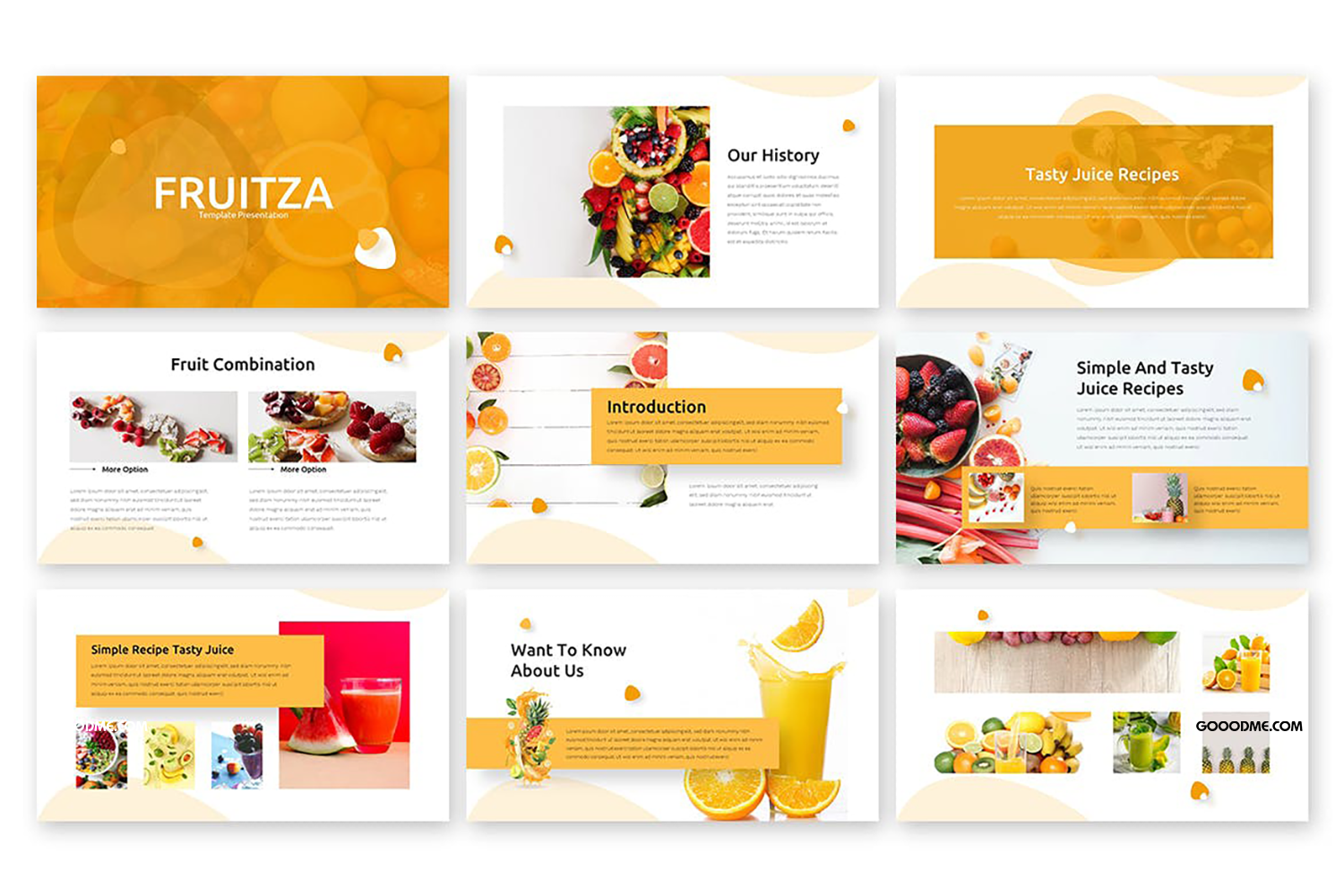 44 现代多彩水果果汁图文排版演示文稿设计Keynote+ppt模板 Fruitza – Fresh Keynote+ppt Template