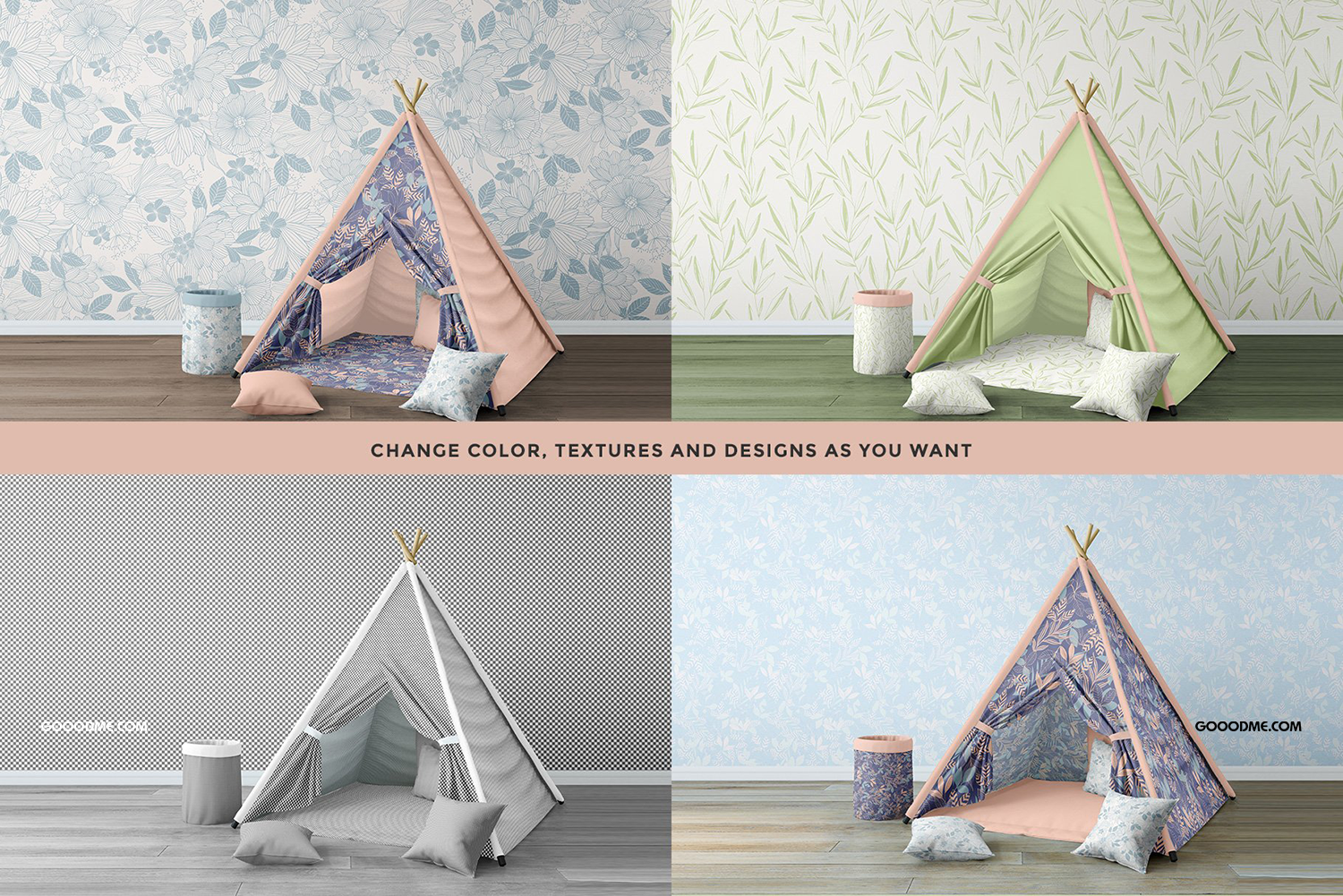 51 婴儿游戏帐篷布料印花图案设计展示贴图样机 Infant Playroom Interior Mockup