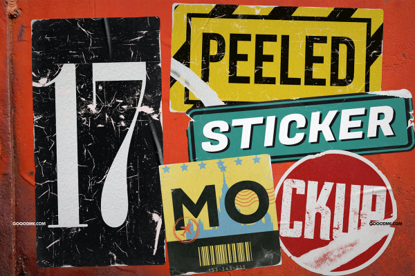 53 皱纹破旧的复古贴纸样机 (psd)Peeled Sticker Mockup