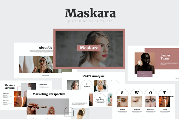 34 美容美妆教学演示PPT模板 Maskara – Beauty Powerpoint Template