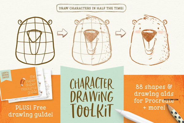 27 卡通人物动物角色插画辅助图形笔刷工具包Procreate Character Drawing Toolkit