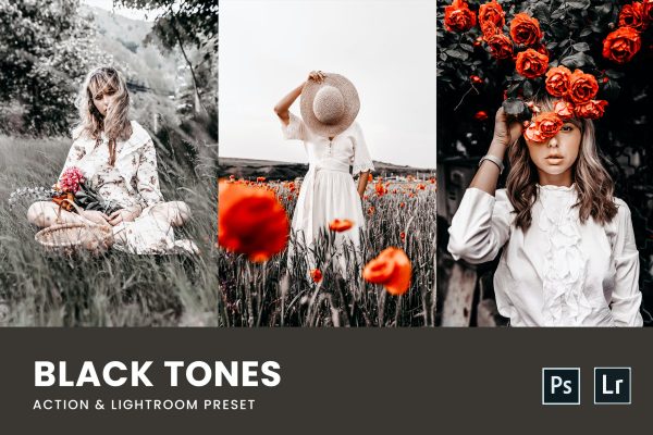 912 黑色色调的低饱和度的ps动作和LR调色预设 Black Tones Photoshop Action & Lightrom Presets.zip