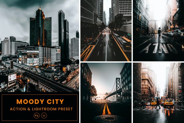 930 阴雨天气的城市建筑风景照片滤镜LR调色预设和ps动作 Moody City Action & Lightrom Presets.zip