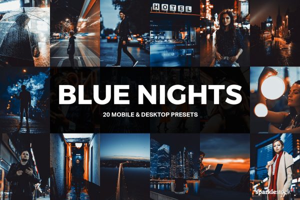 942 夜间城市风景照处理的Lightroom预设和视频LUT 20 Blue Nights Lightroom Presets and LUTs.zip