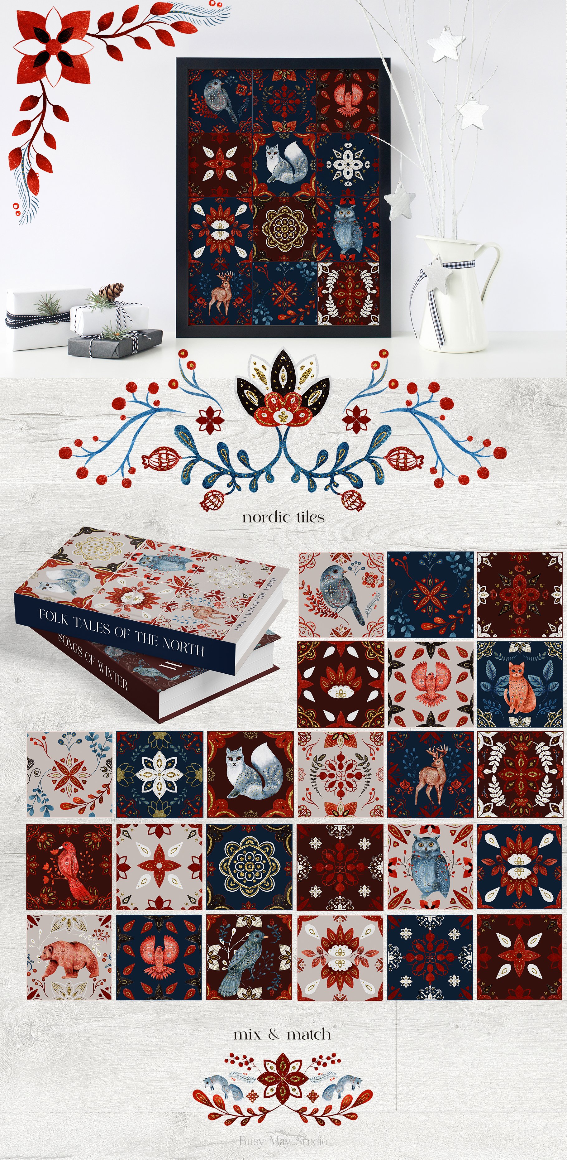 977 动物炫彩无缝图案背景素材Taika- Folk Seamless Patterns