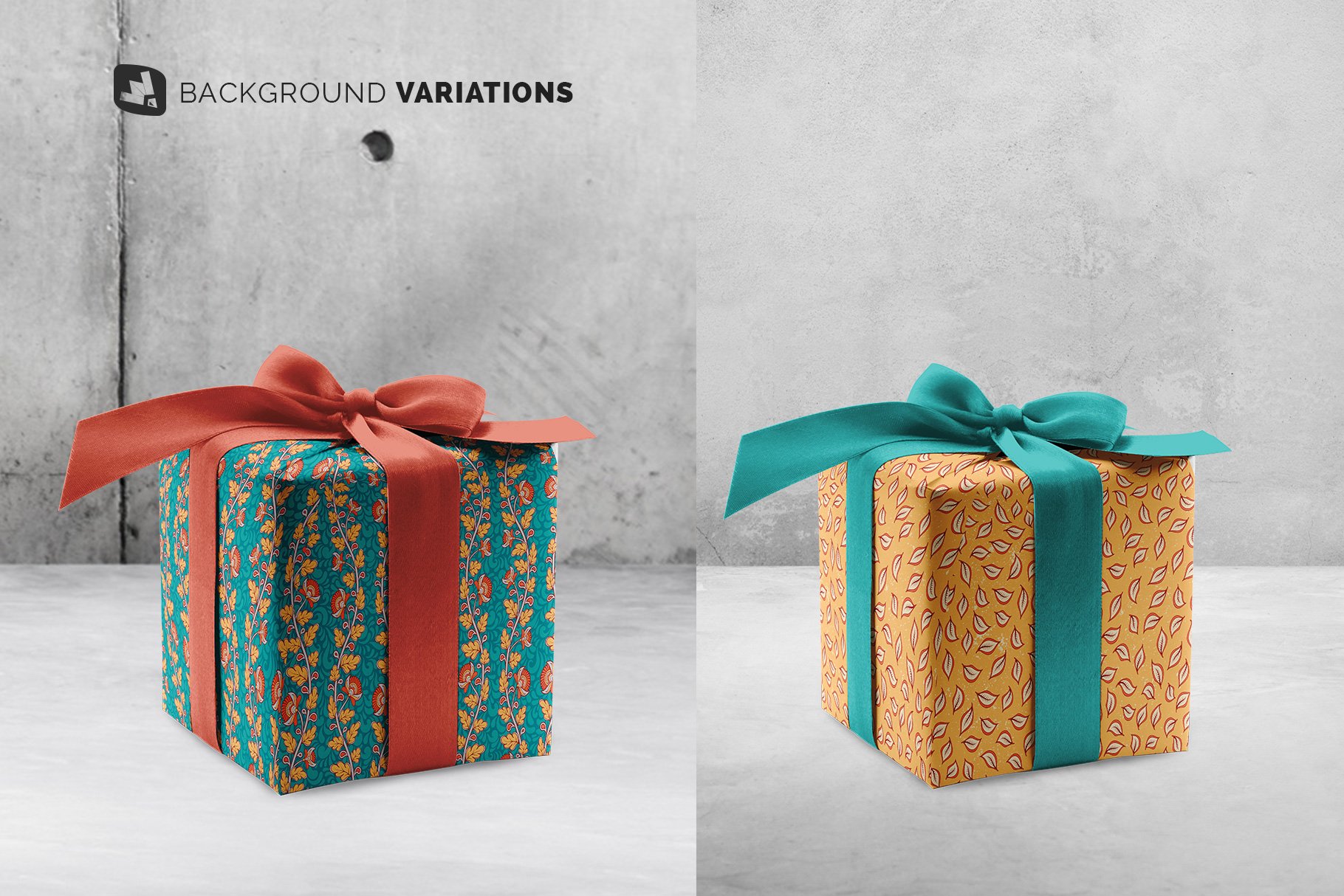 985 拉花布艺礼品盒包装PSD样机Wrapping Paper Mockup With Box