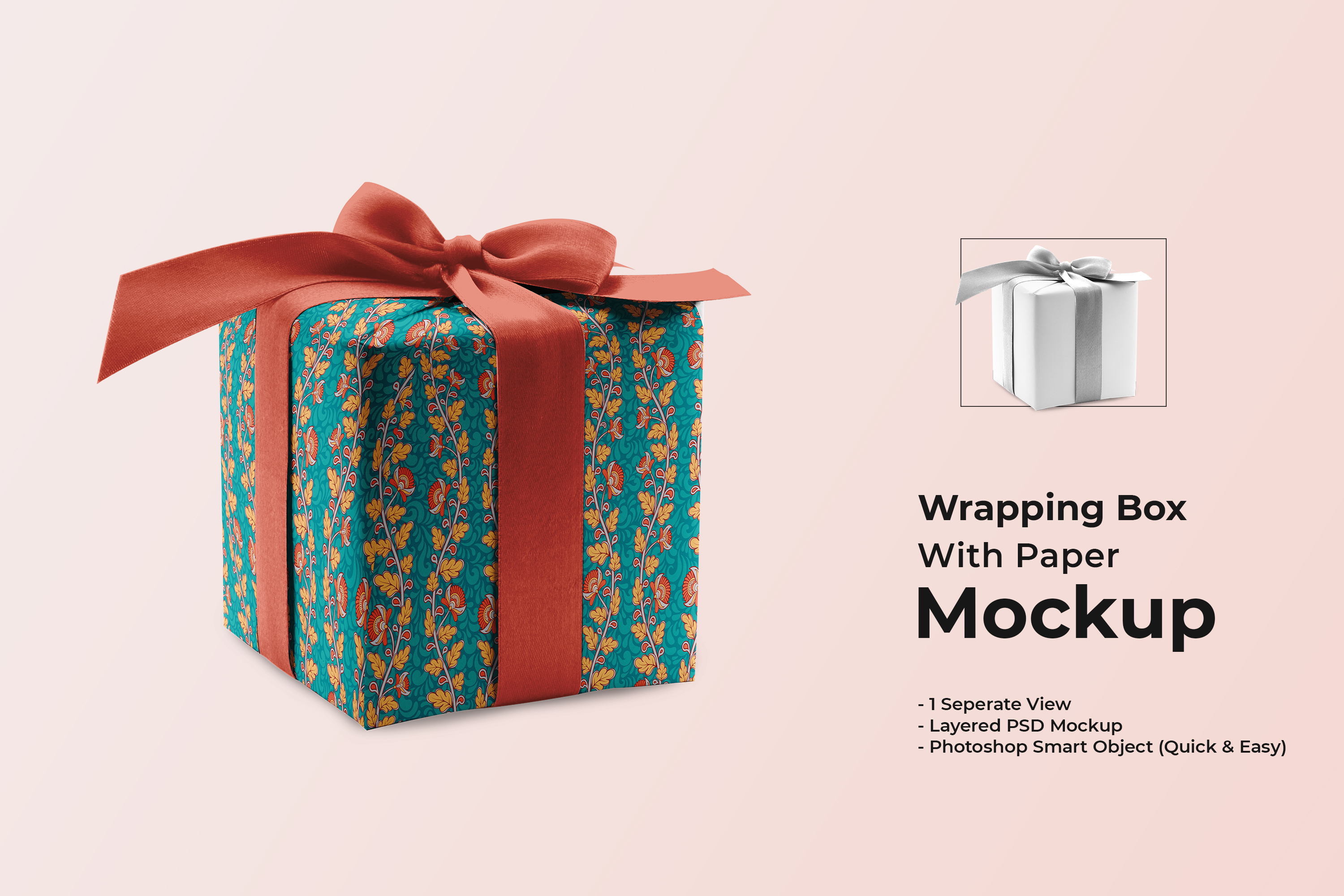 985 拉花布艺礼品盒包装PSD样机Wrapping Paper Mockup With Box