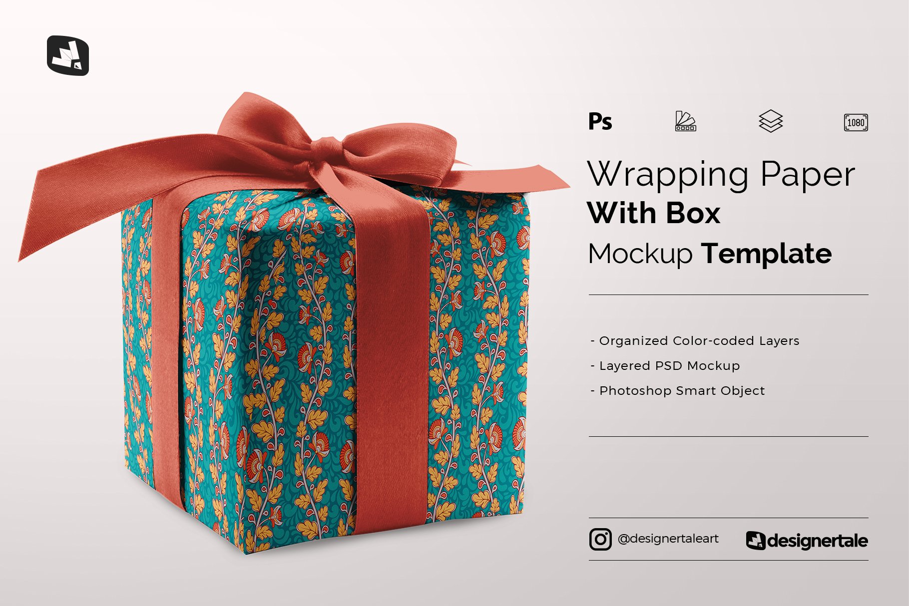 985 拉花布艺礼品盒包装PSD样机Wrapping Paper Mockup With Box