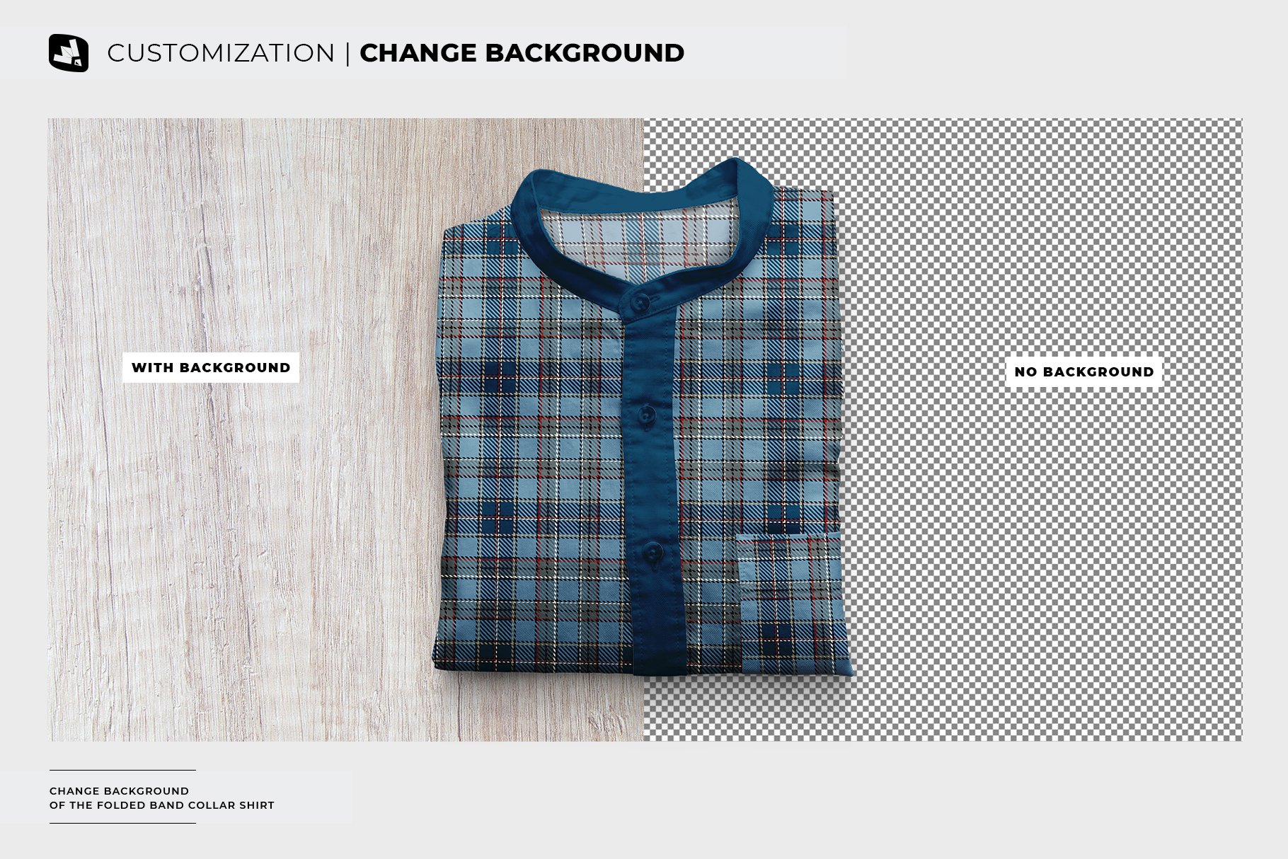 1000 折叠带领衬衫样机 Folded Band Collar Shirt Mockup