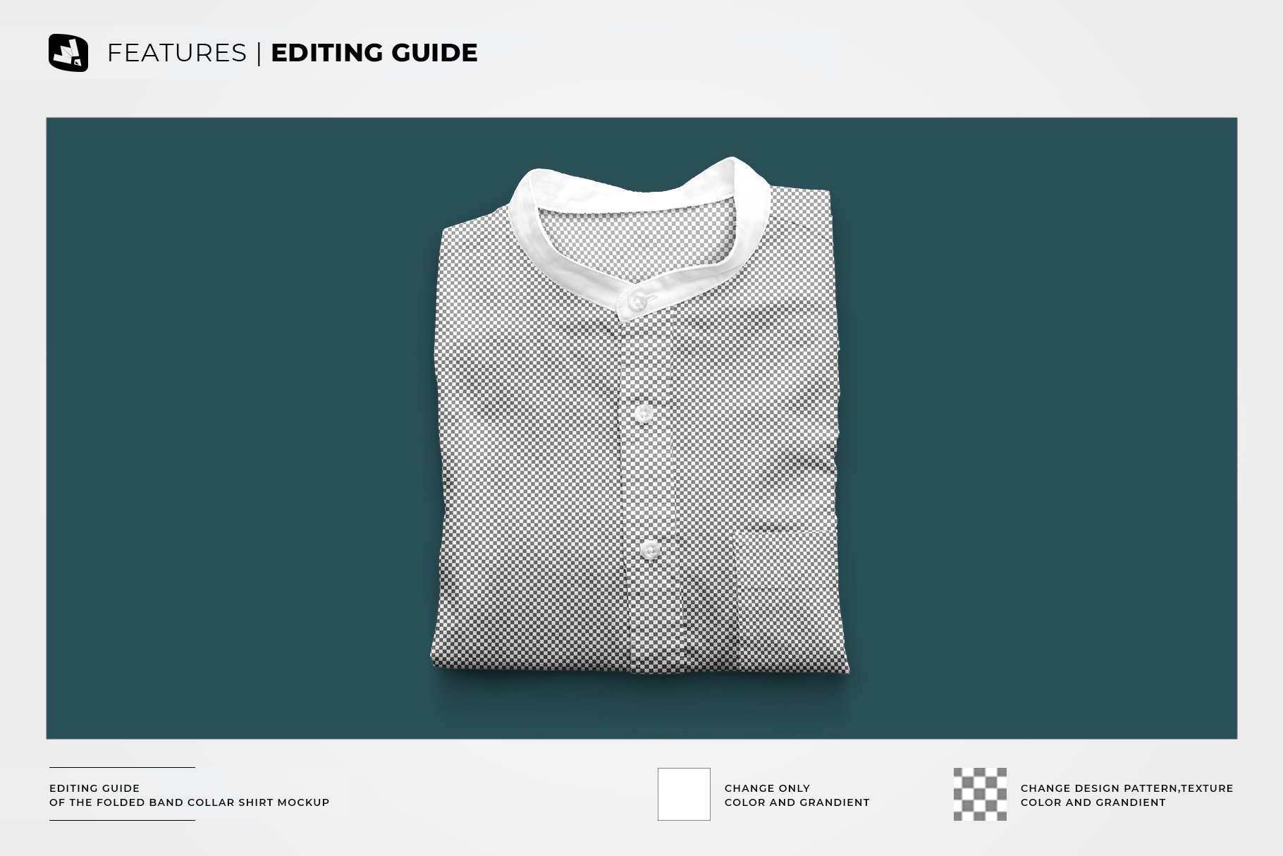 1000 折叠带领衬衫样机 Folded Band Collar Shirt Mockup