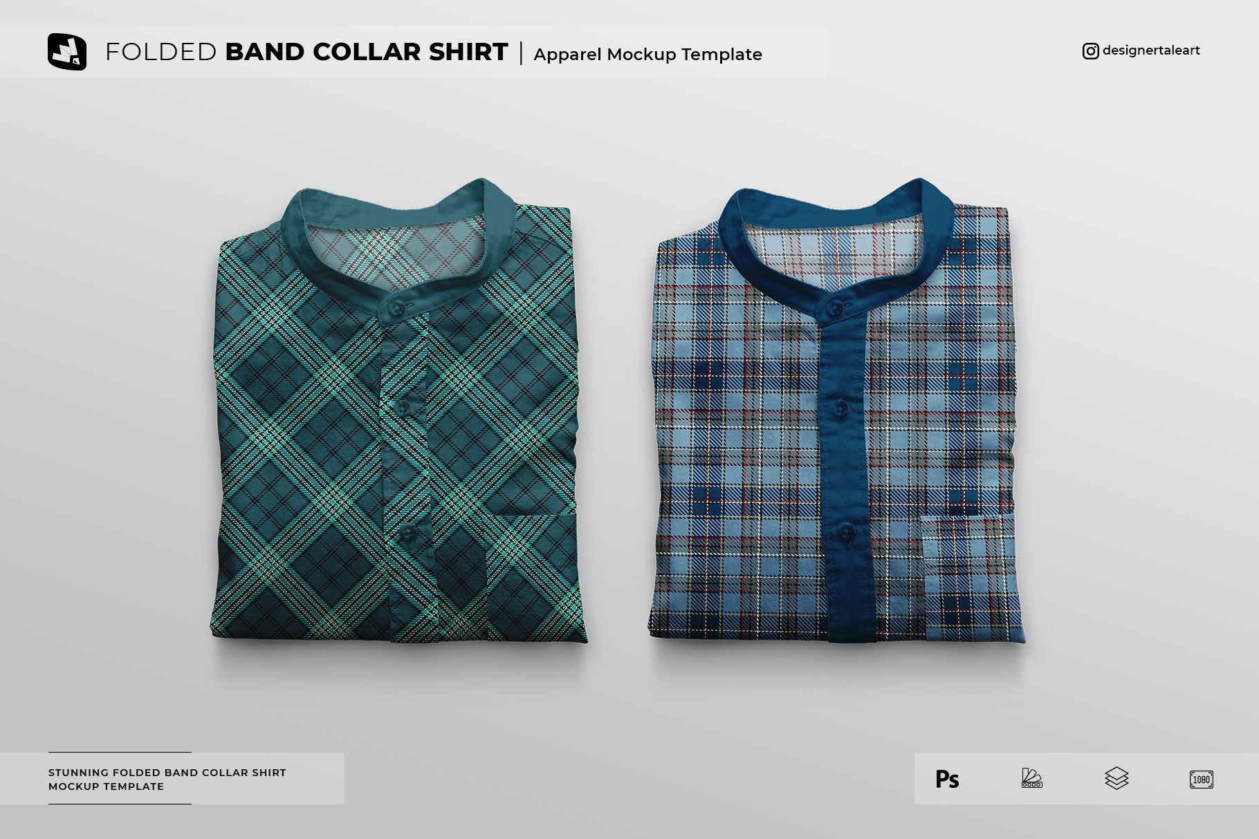 1000 折叠带领衬衫样机 Folded Band Collar Shirt Mockup