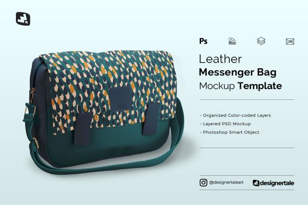 984 跨肩背包电脑包PSD样机Leather Messenger Bag Mockup