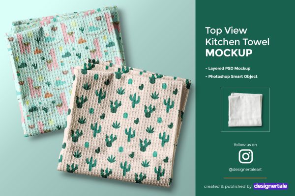 986 毛巾手帕洗碗巾PSD样机模型Top View Kitchen Towel Mockup