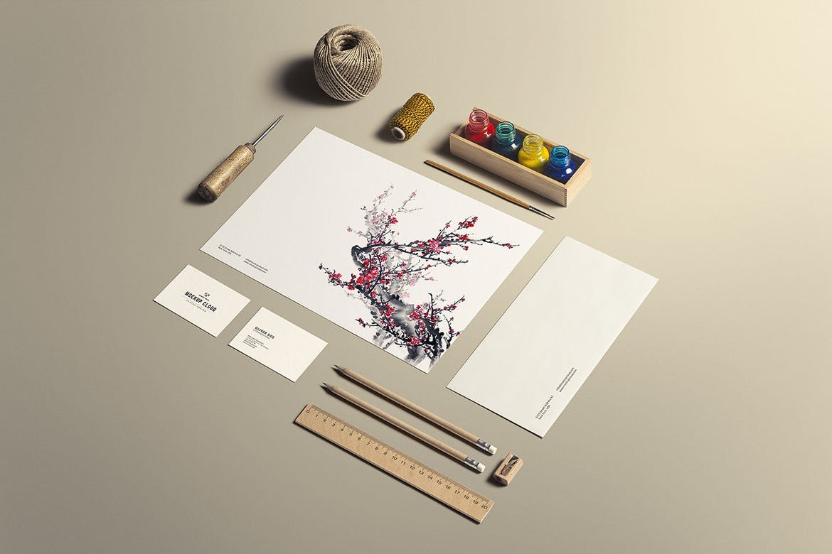 486 可商用高级绘画工笔画办公展示样机 Art & Craft Free Branding Mockup