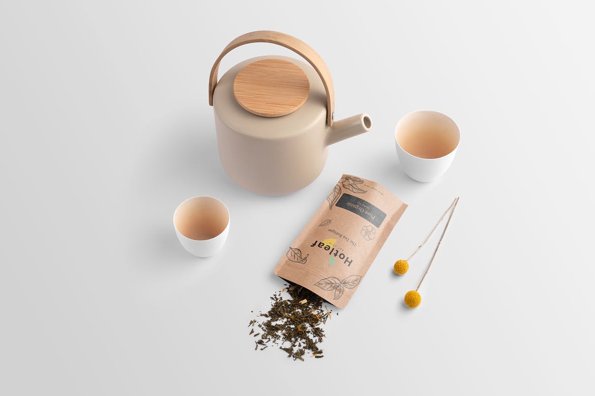 498 可商用茶饮茶叶品牌包装VI设计样机 Hotleaf – Free Tea Branding Mockup