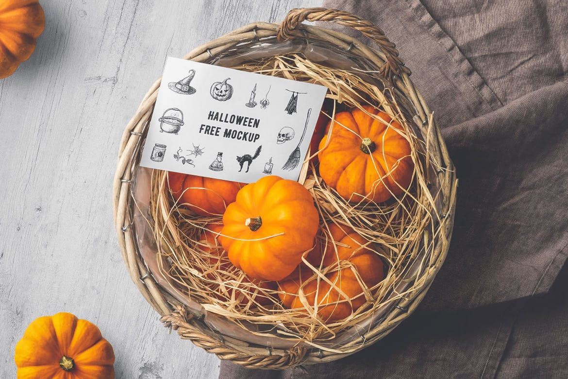 496 可商用农副产品品牌设计名片南瓜样机 Halloween Free Mockup