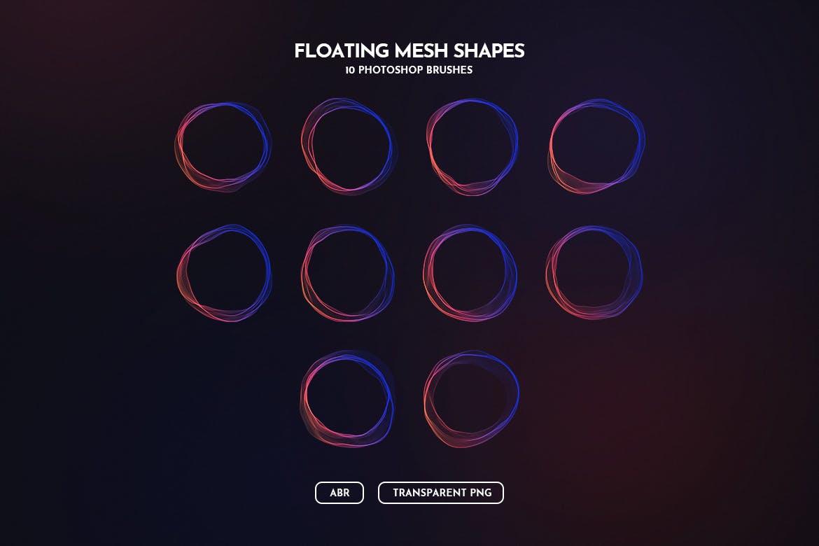 1013 抽象圆圈PS笔刷素材下载 floating-mesh-shapes-photoshop-brushes