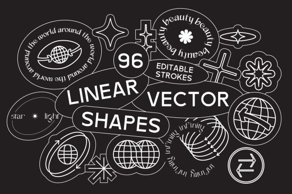 1004 96款潮流创意时尚流行酸性抽象几何图形线性图标ai设计素材源文件96 Linear Vector Shapes
