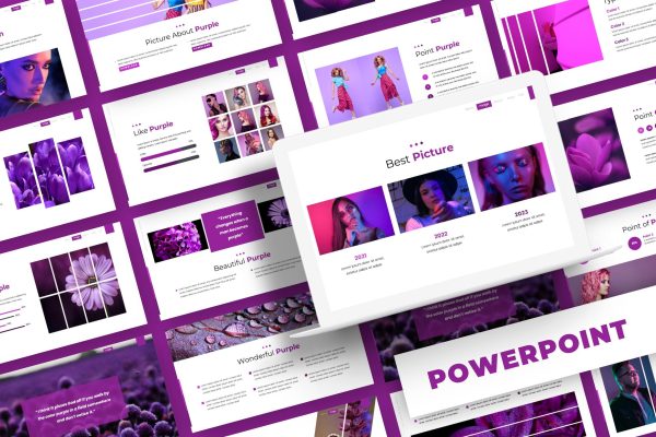 紫色系女装发型设计主题PPT幻灯片模板 viola-powerpoint-template