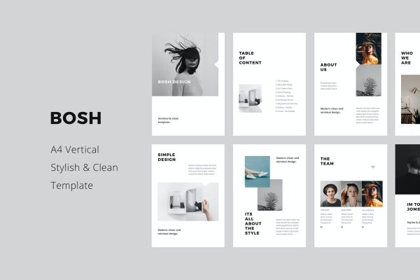 白色简约风个人简历作品集主图A4尺寸PPT模板 bosh-a4-vertical-powerpoint-template