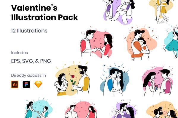 情人节illustration矢量插图 Valentine’s lllustration Pack