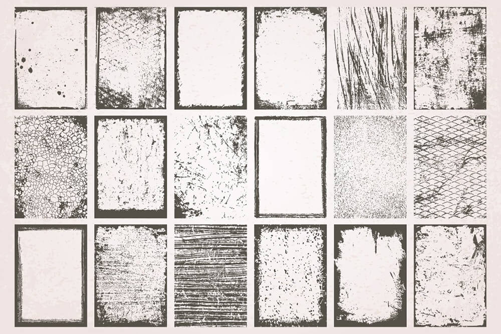 18个复古磨损Grunge风格矩形框架背景叠加素材