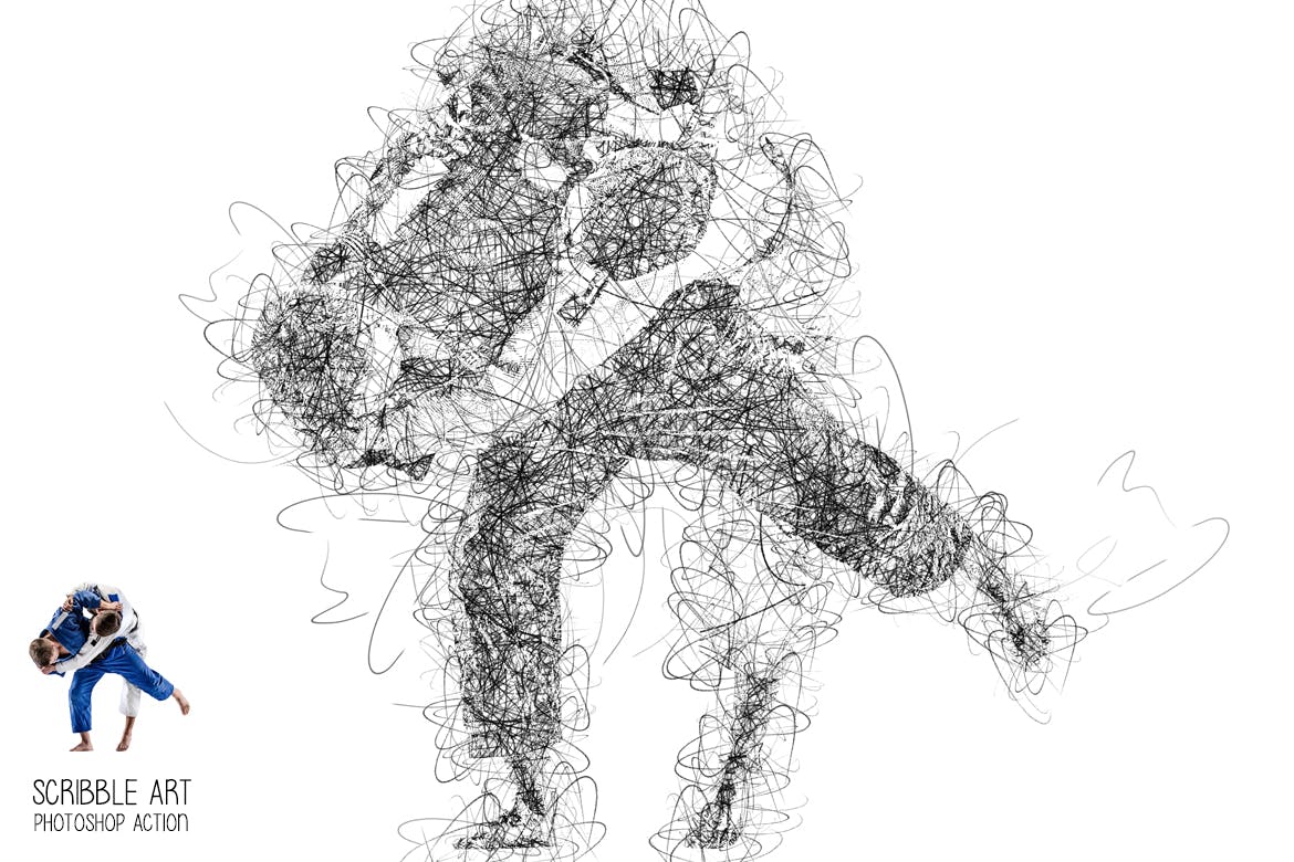 1022 涂鸦线条图像处理PS动作一键特效 Scribble Art Photoshop Action