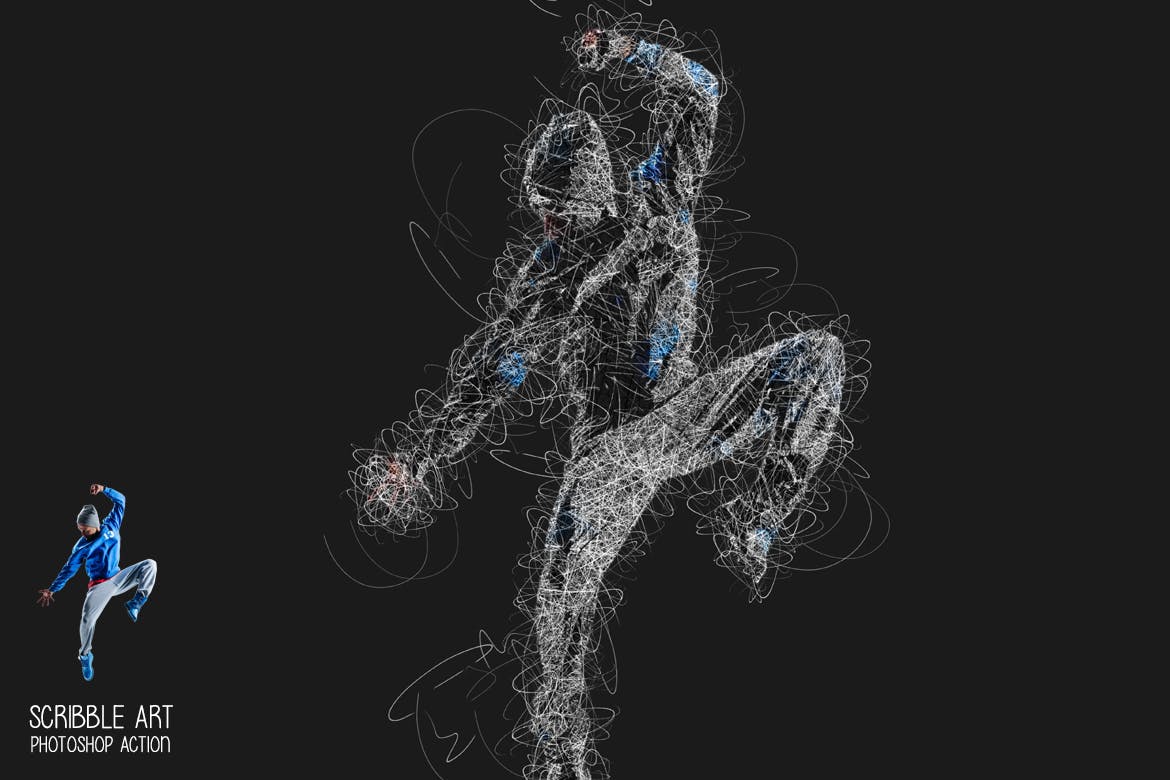 1022 涂鸦线条图像处理PS动作一键特效 Scribble Art Photoshop Action