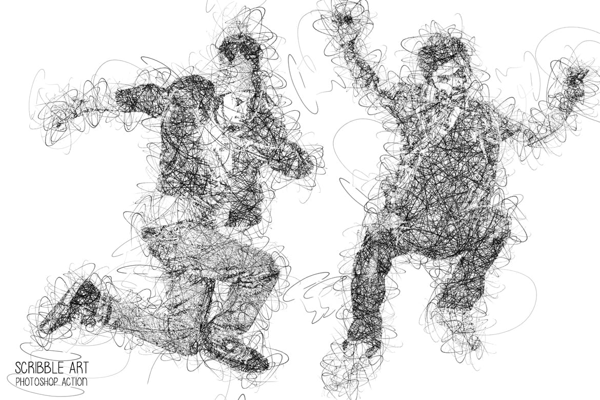 1022 涂鸦线条图像处理PS动作一键特效 Scribble Art Photoshop Action