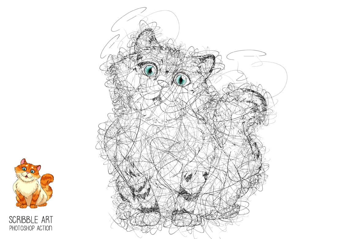 1022 涂鸦线条图像处理PS动作一键特效 Scribble Art Photoshop Action