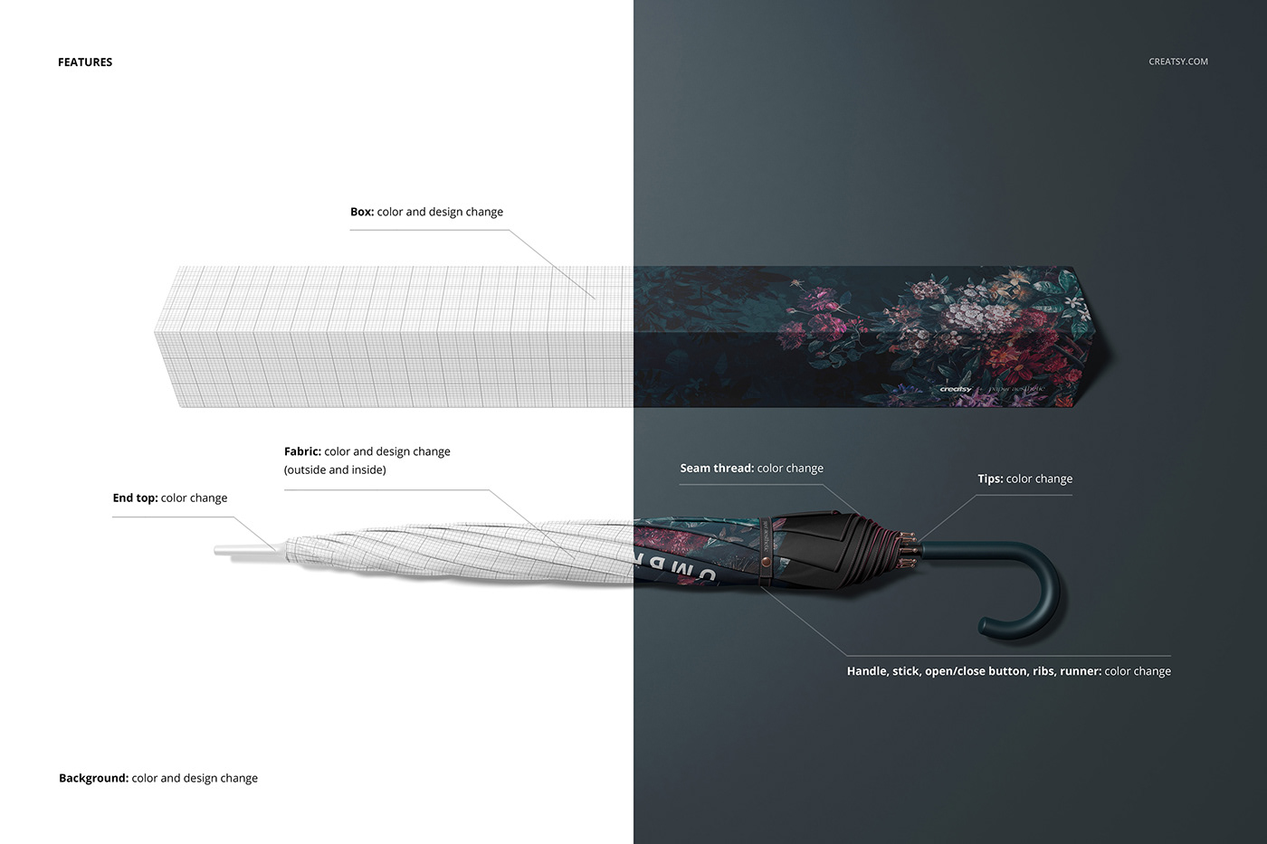 1036 逼真太阳伞雨伞品牌Logo包装设计PS展示贴图样机模板 Umbrella Packaging Mockup Set v.2