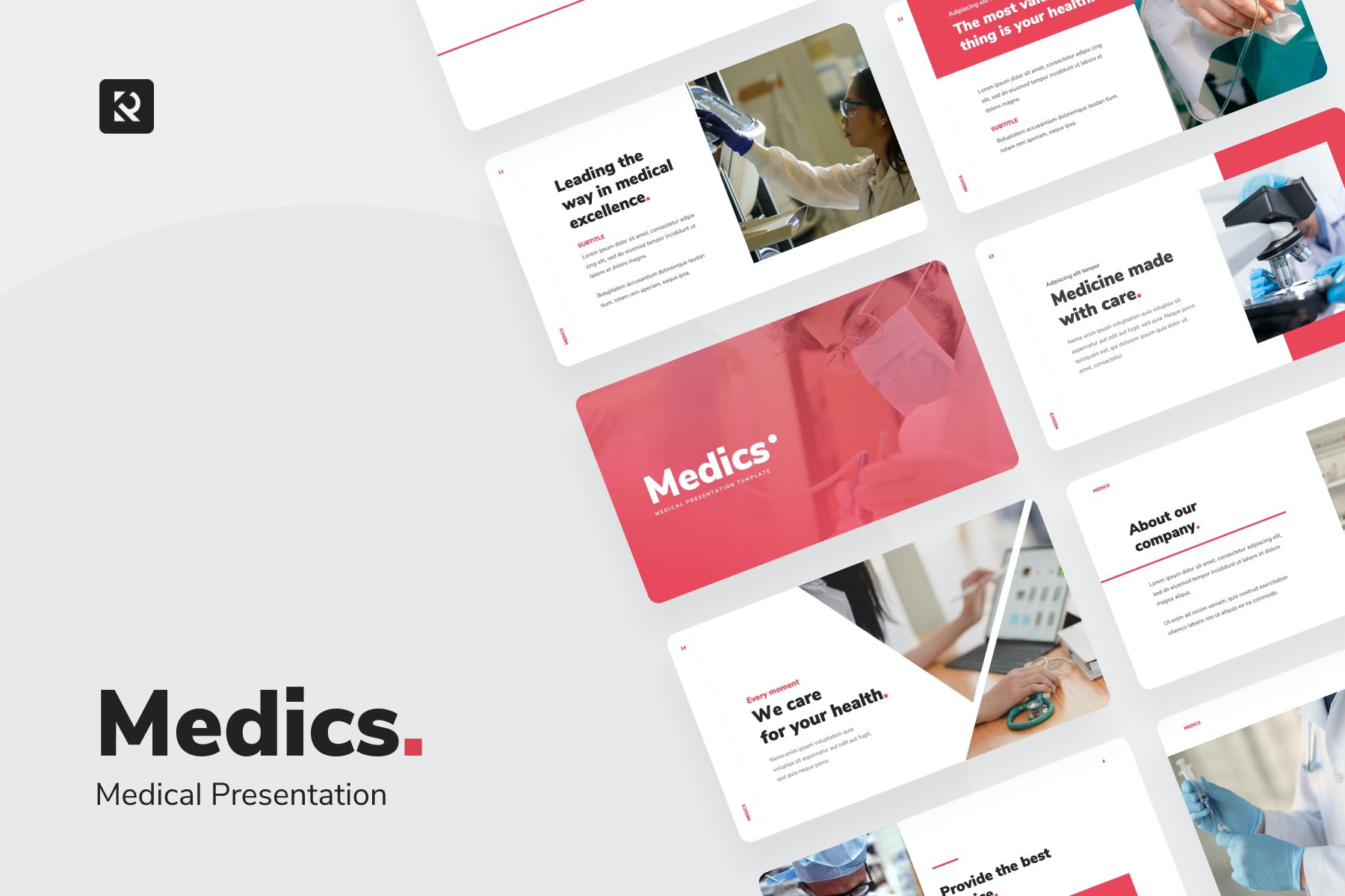 1044 红白配色的医疗主题PowerPoint&keynote模板 Medics MedicalPresentation