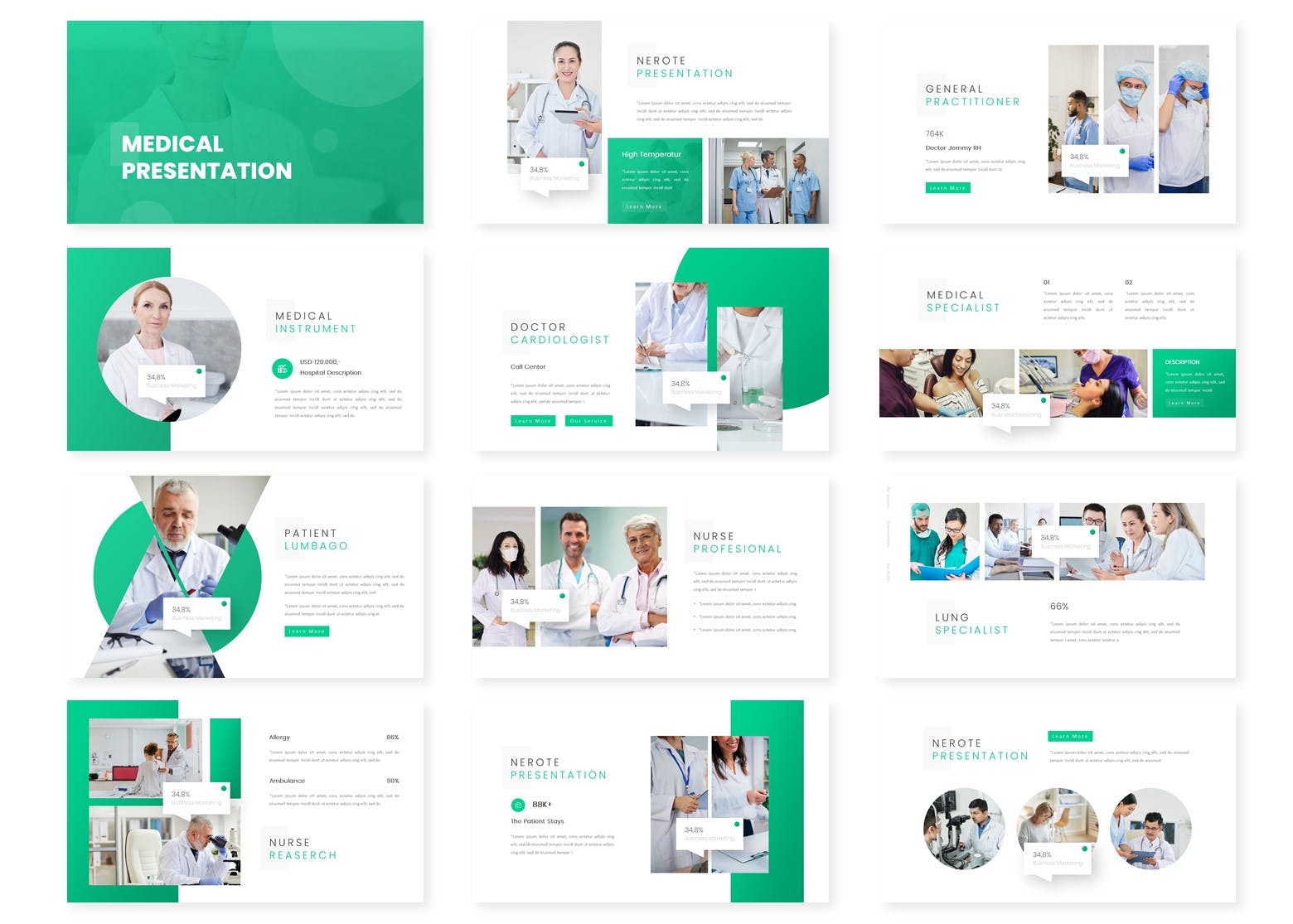 1047 健康极简的医疗医院主题演讲幻灯片设计模板  Medical   Presentation Template