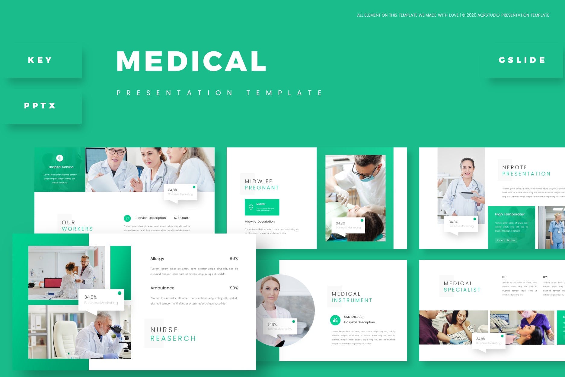 1047 健康极简的医疗医院主题演讲幻灯片设计模板  Medical   Presentation Template